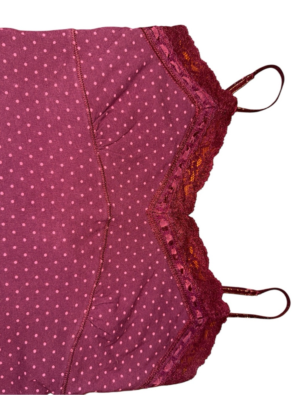 American Eagle Outfitters Burgundy Polka Dot Lace Trim Cami - Picture 3 of 10